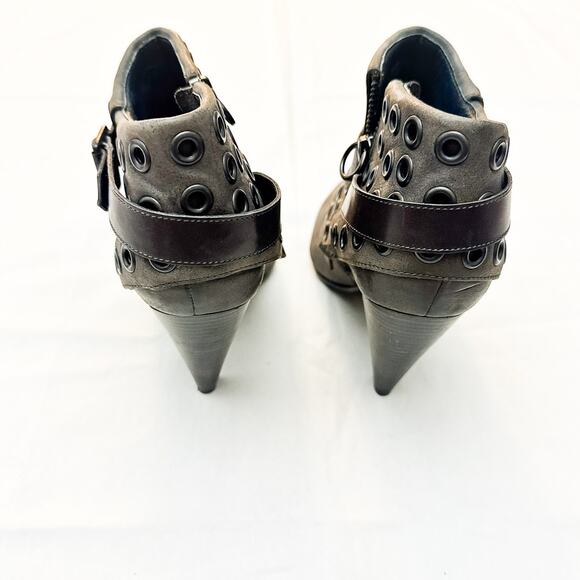 ASH Iona Cone Round Toe Leather Eyelet Accent Gray Brown Bootie Size 38 - Picture 2 of 7